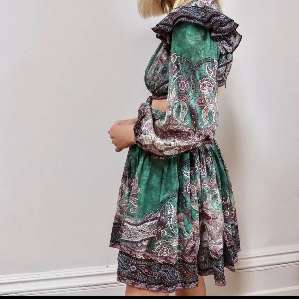 NWT Zimmermann Ruffle Mini Dress in Teal Paisley Zimmermann Size 2 - Picture 8 of 16
